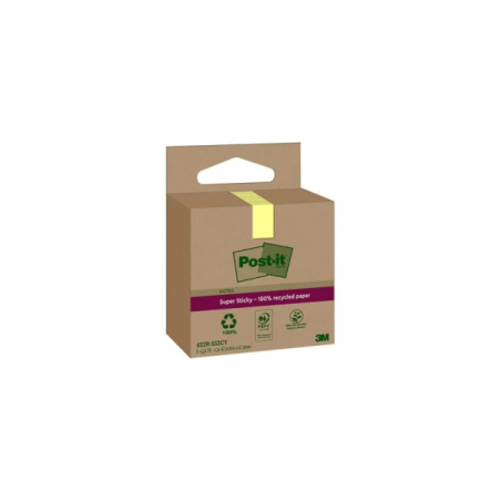 Post-It Super Sticky Pack de 3 blocs de 70 notes autocollantes recyclées - Forme carrée - 47,6 x 47,6 mm - Jaune clair