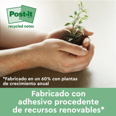 Post-It Super Sticky Pack de 3 blocs de 70 notes autocollantes recyclées - Forme carrée - 47,6 x 47,6 mm - Jaune clair