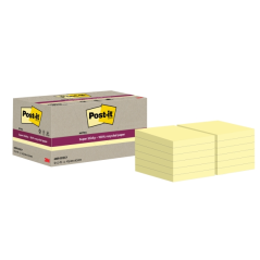 Post-It Super Sticky Pack de 12 blocs de 70 notes autocollantes recyclées - Forme carrée - 47,6 x 47,6 mm - Jaune clair