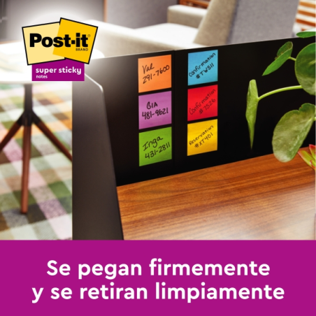 Post-It Super Sticky Pack de 3 blocs de 70 notes autocollantes recyclées - Forme carrée - 47,6 x 47,6 mm - Couleurs assorties