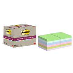 Post-It Super Sticky Pack de 12 blocs de 70 notes autocollantes recyclées - Forme carrée - 76 x 76 mm - Couleurs assorties