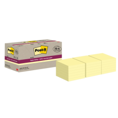 Post-It Super Sticky Pack de 18 blocs de 70 notes autocollantes recyclées - Forme carrée - 76 x 76 mm - Jaune clair