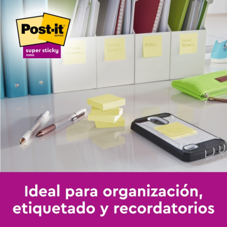 Post-It Super Sticky Pack de 3 blocs de 70 notes autocollantes recyclées - Forme carrée - 76 x 76 mm - Jaune clair