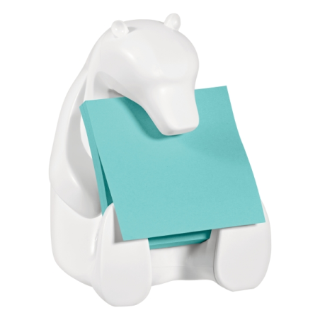 Distributeur Post-It Super Sticky avec 2 blocs de 45 notes Z - Forme ours - Forme carrée - 76 x 76 mm - Blanc