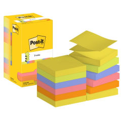 Pack de 12 blocs de 100 notes autocollantes repositionnables en Z - Forme carrée - 76 x 76 mm - Couleurs assorties