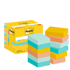 Pack de 12 blocs de 100 notes autocollantes repositionnables Post-It - Forme rectangulaire - 38 x 51 mm - Couleurs assorties