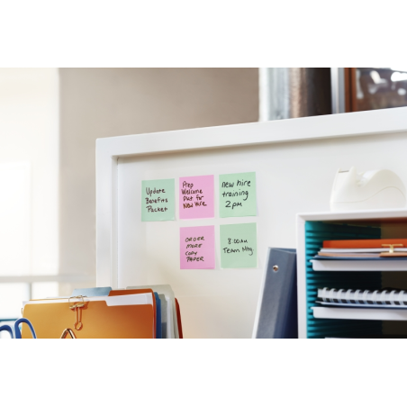 Pack de 12 blocs de 100 notes autocollantes repositionnables Post-It - Forme rectangulaire - 38 x 51 mm - Couleurs assorties