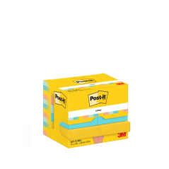 Pack de 12 blocs de 100 notes autocollantes repositionnables Post-It - Forme rectangulaire - 38 x 51 mm - Couleurs assorties