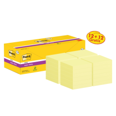 Post-It Super Sticky Pack de 24 blocs de 90 notes autocollantes repositionnables - 76 x 76 mm - Promotion 12 blocs + 12 offerts