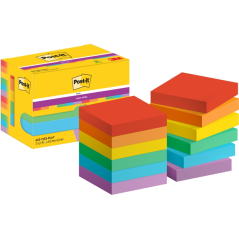Post-It Super Sticky Pack de 12 blocs de 90 notes autocollantes repositionnables - Forme carrée - 47,6 x 47,6 mm - Couleurs asso