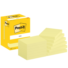 Post-It Pack de 12 blocs de 100 notes autocollantes repositionnables - Forme rectangulaire - 76 x 102 mm - Jaune clair