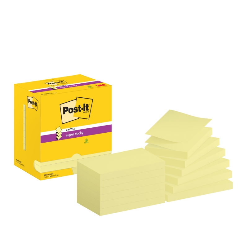 Post-It Super Sticky Pack de 12 blocs de 90 notes autocollantes repositionnables - Forme rectangulaire - 76 x 127 mm - Zig-Zag -