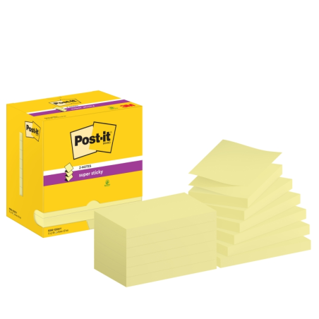Post-It Super Sticky Pack de 12 blocs de 90 notes autocollantes repositionnables - Forme rectangulaire - 76 x 127 mm - Zig-Zag -