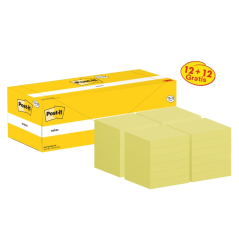 Pack de 24 blocs de 100 notes autocollantes repositionnables Post-It - Forme carrée - 76 x 76 mm - Jaune clair