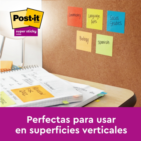 Post-It Super Sticky Pack de 12 blocs de 90 notes autocollantes repositionnables - Forme carrée - 76 x 76 mm - Couleurs assortie