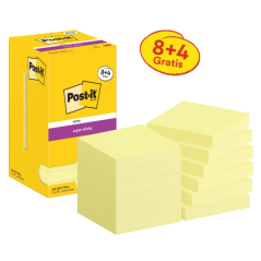 Post-It Super Sticky Pack de 12 blocs de 90 notes autocollantes repositionnables - 76 x 76 mm - Promotion 8 blocs + 4 offerts -