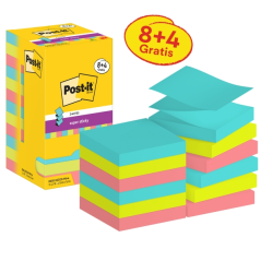 Post-It Super Sticky Pack de 12 blocs de 90 notes autocollantes repositionnables - Forme carrée - 76 x 76 mm - Zig-Zag - Couleur