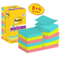 Post-It Super Sticky Pack de 12 blocs de 90 notes autocollantes repositionnables - Forme carrée - 76 x 76 mm - Zig-Zag - Couleur