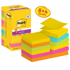 Post-It Super Sticky Pack de 12 blocs de 90 notes autocollantes repositionnables - Forme carrée - 76 x 76 mm - Zig-Zag - Couleur