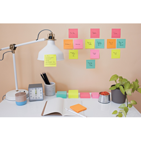 Post-It Super Sticky Pack de 12 blocs de 90 notes autocollantes repositionnables - Forme carrée - 47,6 x 47,6 mm - Couleurs asso
