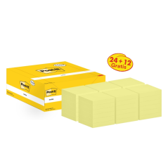 Pack de 36 blocs de 100 notes autocollantes repositionnables Post-It - Forme carrée - 76 x 76 mm - Jaune clair