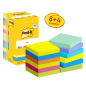 Pack de 12 blocs de 90 notes autocollantes repositionnables Post-It - Forme carrée - 76 x 76 mm - Couleurs assorties