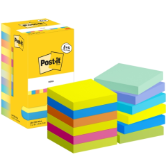 Pack de 12 blocs de 90 notes autocollantes repositionnables Post-It - Forme carrée - 76 x 76 mm - Couleurs assorties