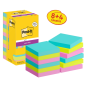 Post-It Super Sticky Pack de 12 blocs de 90 notes autocollantes repositionnables - Forme carrée - 76 x 76 mm - Couleurs assortie