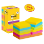 Post-It Super Sticky Pack de 12 blocs de 90 notes autocollantes repositionnables - Forme carrée - 76 x 76 mm - Couleurs assortie