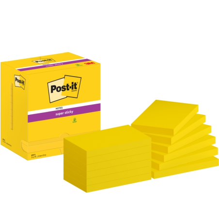 Post-It Super Sticky Pack de 12 blocs de 90 notes autocollantes repositionnables Ultra Colors - 76 x 127 mm - Jaune