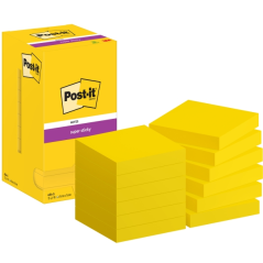 Post-It Super Sticky Pack de 12 blocs de 90 notes autocollantes repositionnables - Forme carrée - 76 x 76 mm - Jaune