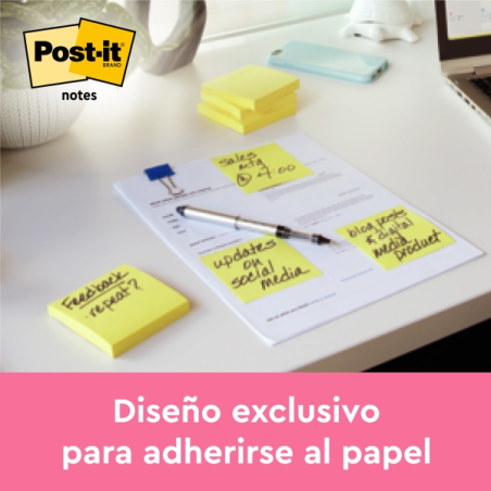 Post-It Pack de 6 blocs de 100 notes autocollantes repositionnables - Forme rectangulaire - 76 x 127 mm - Jaune clair