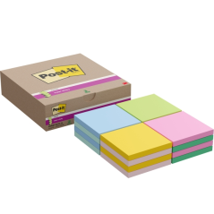 Post-It Super Sticky Pack de 16 blocs de 90 notes autocollantes repositionnables - Forme carrée - 76 x 76 mm - Zig-Zag - Couleur