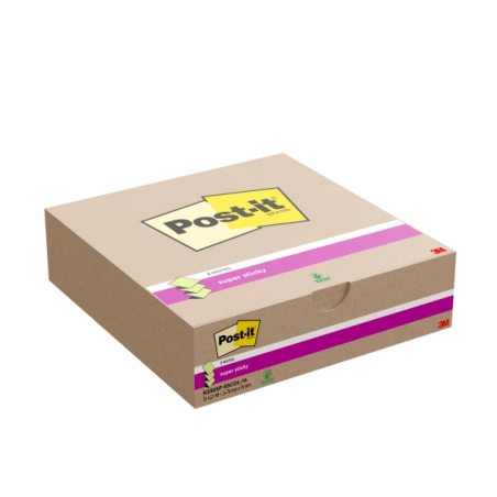 Post-It Super Sticky Pack de 16 blocs de 90 notes autocollantes repositionnables - Forme carrée - 76 x 76 mm - Zig-Zag - Couleur