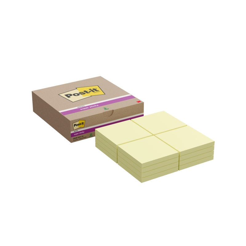 Post-It Super Sticky Pack de 16 blocs de 90 notes autocollantes repositionnables - 76 x 76 mm - Jaune clair