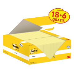 Lot de 24 blocs de 100 Post-It - Forme rectangulaire - 38 x 51 mm - Couleur jaune clair