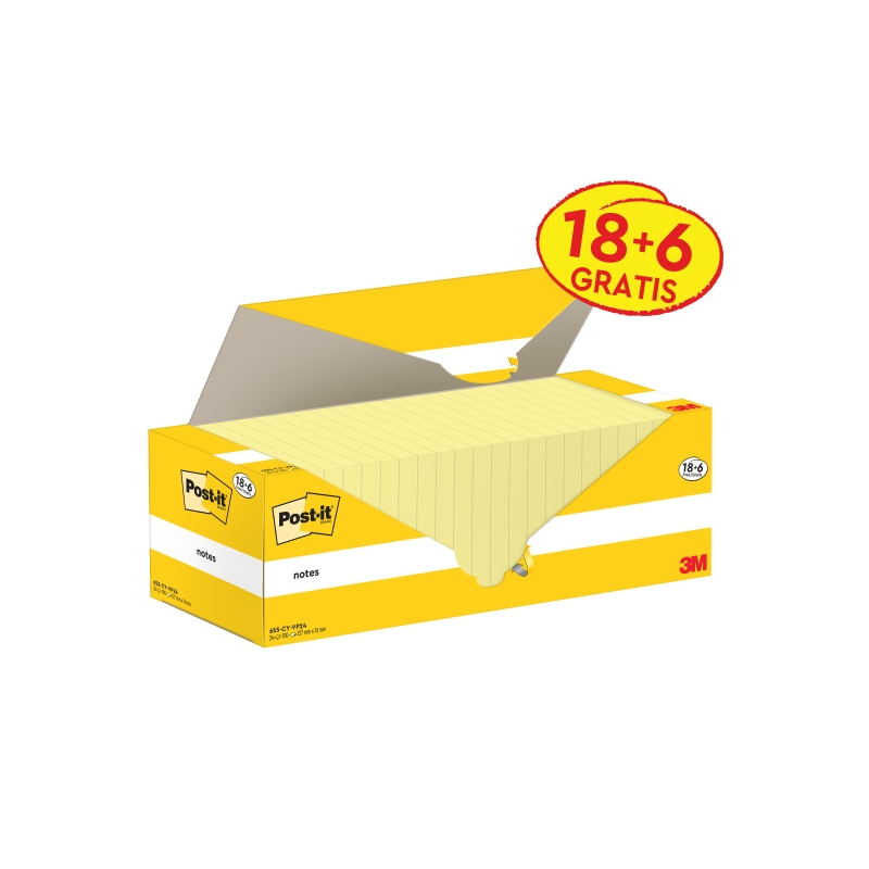 Lot de 24 blocs de 100 Post-It - Forme rectangulaire - 76 x 127 mm - Couleur jaune clair