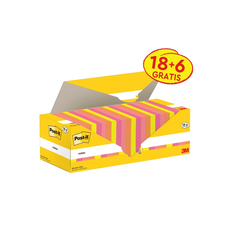 Lot de 24 blocs de 100 Post-It - Forme carrée - 76 x 76 mm - Couleurs assorties
