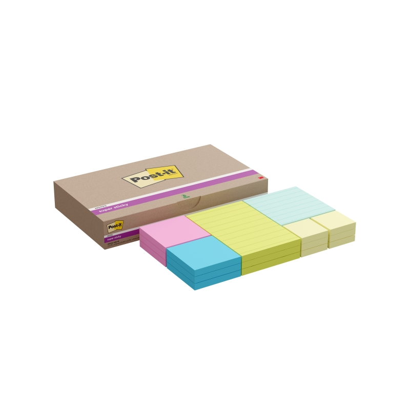 Post-It Super Sticky Pack de 18 blocs de 90 notes autocollantes repositionnables - Couleurs assorties