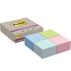 Post-It Super Sticky Pack de 20 blocs de 70 notes autocollantes recyclées - Forme carrée - 76 x 76 mm - Couleurs assorties