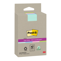 Post-It Super Sticky Pack de 4 blocs de 45 notes autocollantes recyclées - Forme rectangulaire - 102 x 152 mm - Couleurs assorti