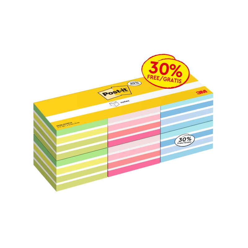 Post-It, lot de 6 cubes de 450 notes autocollantes repositionnables - Forme carrée - Couleurs assorties