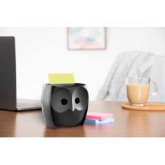 Distributeur de notes Post-It Super Sticky avec 2 blocs de 45 notes Z - Forme hibou - Noir