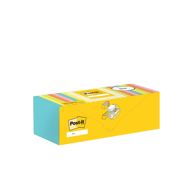 Post-It Pack de 24 Blocs de 100 Notes Repositionnables - 76x76mm - 100% PEFC - Couleurs Assorties