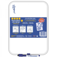 Tableau blanc Alpino Clipper 25,5x18 cm - Un côté blanc et l'autre avec grille - Effaçable à sec - Comprend un marqueur avec gom