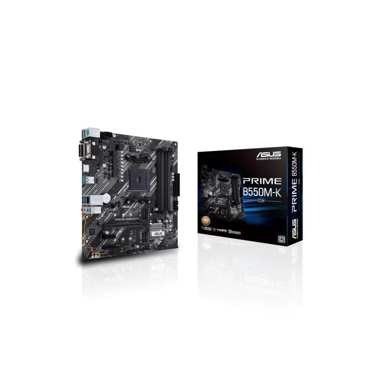 Carte mère Asus Prime B550M-K AMD Dual M.2, PCIe 4.0, Ethernet 1 Go, HDMI, D-Sub, DVI, SATA 6 Gbit/s, USB-A 3.2 Gen 2