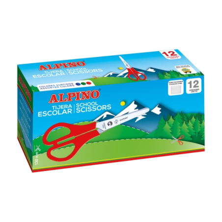 LOT de 12 Ciseaux d'école Alpino 13 cm - Acier inoxydable - Pointe émoussée - Couleurs assorties