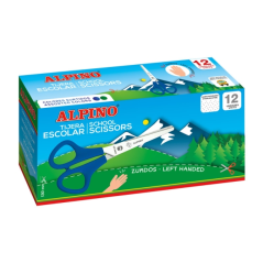 LOT de 12 Ciseaux d'école Alpino pour gaucher 13 cm - Acier inoxydable - Pointe émoussée - Couleurs assorties