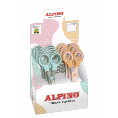 LOT de 12 Ciseaux d'école Alpine Pastel 13 cm - Acier inoxydable - Pointe émoussée - Couleurs pastel assorties