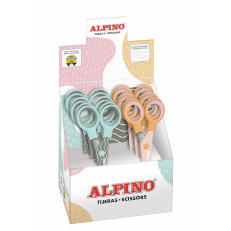 LOT de 12 Ciseaux d'école Alpine Pastel 13 cm - Acier inoxydable - Pointe émoussée - Couleurs pastel assorties